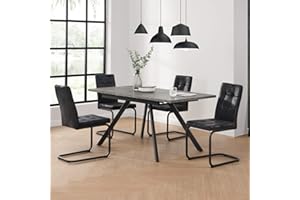 ‎B&D HOME B&D home Essgruppe 5-teilig, Esstisch mit 4 Stühlen, ausziehbar 120-160x80x77 cm, Tischplatte in Beton Optik, Freischwinger Wildleder Optik schwarz, 11202-FS-BETO-S1