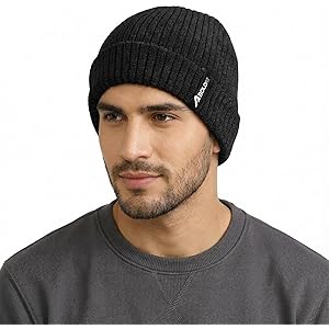 Boldfit Beanie Cap for Men Woolen Winter Cap for Men Woolen Cap for Women in Winter for Thermal Wear Stylish Soft Winter Caps for Boys & Girls for Warm Wear Head Winter Cap Woollen Garam Topaa Black