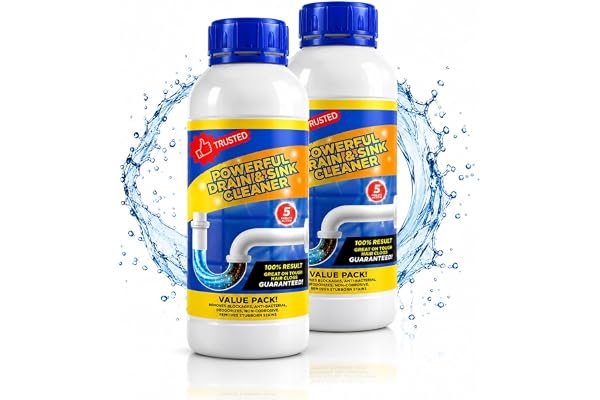 Powerful Drain & Sink Cleaner Liquid for Kitchen & Bathroom Drains Fast-Acting Drain Maintenance Formula Helps Remove Organic Build-Up, Grease Residue & Unpleasant Odours 2 x 200ml