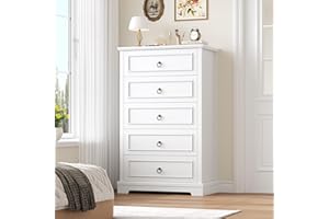 hefoths Komoda biała z 5 szufladami, szafka komodowa 111 cm z rysunkiem słojów drewna, kredens, szafka z szufladami do sypialni, korytarza, salonu, 111 x 68 x 40 cm