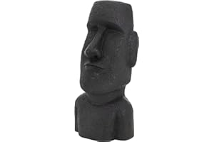 ECD Germany Estatua de la Cabeza de Moai Rapa NUI Tiki 56cm Altura de Resina Sintética Poliresina Antracita Figura de la Isla de Pascua Resistente a la Intemperie Decorativa para el Hogar y Jardín
