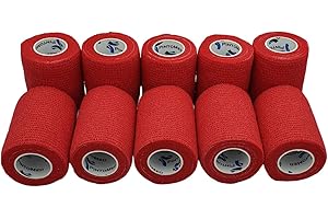 PintoMed - Venda Cohesiva - 10 x ROJO - 10 rollos x 7,5 cm x 4,5 m estirado - Vendaje autoadhesiva elástica y flexible, Cinta adhesiva, Vet Wrap, Tape, Primeros auxílios y lesiones