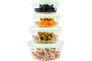 Home Fleek Recipientes de Cristal para Alimentos Hermeticos con Tapa - Tapers para Comida Hermetico, Ahorro De Espacio Recipientes para Alimentos para Microondas, Horno Y Congelador (Pack 4, Verde)