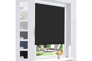 Grandekor Store Enrouleur Occultant sans Perçage Installation Facile 100% Opaque Protection Thermique Solaire pour Fenêtre Porte, 60l x 120L cm, Noir