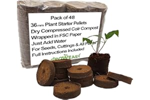 GROWEASY Plant Starter Pellets Size 36mm Pack of 48 | Grow Your Own Vegetables, Herbs and Flowers from Seed | Easy Propagation | Dry Compressed Coir Compost wrapped in Paper