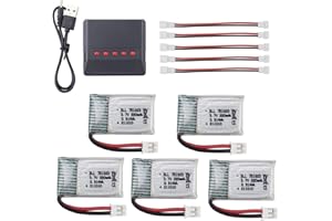 BLLRC 5PCS 3.7V 220mAh Batterie au Lithium &Chargeur 5 en 1 pour E010 E010C E011 E011C E013 GoolRC T36 NINHUI NH010 F36 H36 HS210 SANROCK GD65A ATOYX AT-66 Drone Télécommandé