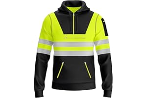 mymixtrendz Hi Vis Mens Pullover Hoodie Reflective Tape Safety Work Multi Zipped Pockets Drawstring High Viz High Visibility Hoodie Sweatshirt