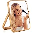 Mirror Bamboo Vanity Mirror HD Desk Makeup Mirror Standing Dressing Table Mirror 360° Rotating True Mirror Portable Folding Travel Mirror for Makeup Shaving Dressing Table Vanity Desk (Bamboo)