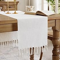 Tafelloper beige crème boho tafelloper met kwastjes tafelloper