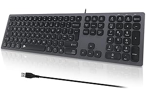 B.FRIENDIT Slim USB Wired Keyboard – UK Layout Soft Touch and Quiet Key, Compatible with Apple iMac, Macbook, Mac and PC, Computer Keyboard with Numeric Keypad – Space Gray