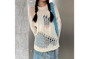 Juig Gothic aushöhlen Pullover Loch durchsichtig übergroße Strickpullover Emo Streetwear Grunge Kleidung Y2k Tops Frühling