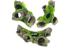 Yueser Aquarium Tronc d'arbre Décoration, 2 Pcs Ornement de Tronc d'arbre Creux en Résine Grotte Décoration de Roche pour Aquarium Cacher Poissons et Crevettes (16 X 10 X 7cm)