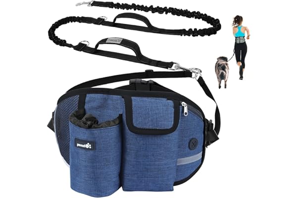 Pecute Correa para Perro Manos Libres para Perros hasta 110 kg de absorción de Choque, cómoda, Costura Reflectante, Ideal para Correr, Correr y Caminar (Azul)