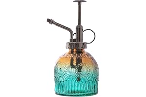 MEETOZ Botella de cristal para plantas de cristal, 6.5 pulgadas de alto, botella de riego suculenta con bomba superior, herramienta de riego de vidrio para plantas Mister (verde amarillo degradado)