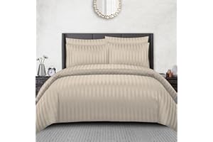 Pamposh Set copripiumino matrimoniale a righe in raso, set di biancheria da letto con copripiumino di prima qualità alberghiera, biancheria da letto in microfibra morbidissima e ipoallergenica