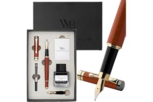 Wordsworth & Black Fountain Pen Set, Luxury Bamboo Wood - Medium Nib, Extra Fine Nib, Gift Case; 25ML Black Ink Bottle, 6 Ink Cartridges, Refill Converter - Calligraphy, Writing [Rosewood]