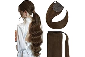 Fshine Coda Di Cavallo Extension 40cm 80G Capelli Umani Veri Lisci Capelli Marrone Medio Extension Clip in Ponytail Brazilian Hair Extension Capelli Remy Coda 4