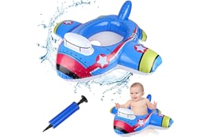 Vspek Flotador bebé con Asiento and Inflador, Forma de Coche de Natación de Dibujos Animados Piscina Flotador Inflable Niños Flotador de Natación Barca Hinchable Nadar Entrenador de Piscina