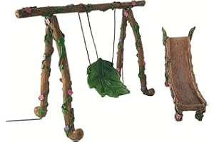GlitZGlam Juego de Columpio y tobogán en Miniatura para Hadas y gnomos - Un Accesorio para jardín de Hadas