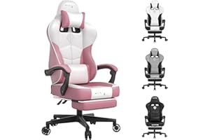 Popsit Gaming Chair with Footrest Computer Ergonomic Video Game Chair with Headrest Lumbar Support Office Chair Video Chair PU Leather Height Adjustable Swivel Gamer Chair for Adult (Pink)