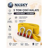 NKSKY 5 Ton Ara&ccedil; &Ccedil;ekme Halatı 3 Metre 5 cm Genişlik CE Belgeli Omega Kilit Oto &Ccedil;eki Halatı (Sarı)