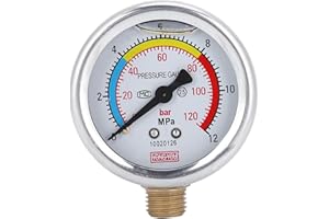 Manómetro de glicerina líquida Kuuleyn de glicerina, Lleno de glicerina con conector inferior, Ajuste sumergido en Aceite para Bomba Tipo 30/40/60 G1/4 DN8 Suministros agrícolas