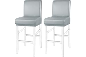 PiccoCasa Pack of 2 Bar Stool Covers, Waterproof Dining Chair Covers for Home Kitchen Dining Room Pub Counter, PU Leather Soft Removable Chair Cover Slipcover Protector Grey