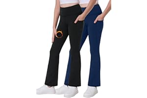 Desol Pantaloni termici da ragazza con tasche, pantaloni sportivi da yoga per adolescenti e leggings flared per sport, ideali da ginnastica e da jogging