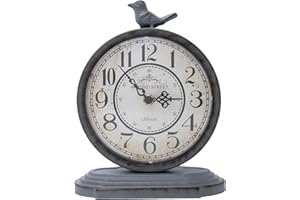 HZDHCLH Vintage Table Clock 23cm Silent Non Ticking Artistic Bird Mantel Clock Suitable For Home Office Decoration(dark gray)