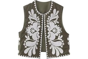 Yoisdtxc Women's Vest Sleeveless Cardigan Floral Embroidered Vest Retro Ethnic Style Vest Coat Short Cardigan Summer Vest