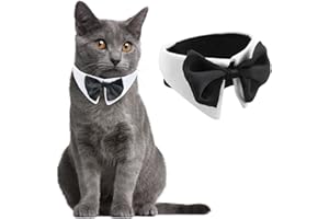 HACRAHO Collare da smoking per gatti, 1 pezzo, bianco, formale, con papillon, per cani di piccola taglia e gatti, per matrimoni, feste di compleanno