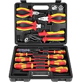 BILITOOLS Set of 12 Screwdrivers and Pliers Insulated Vde 1000V | Pliers Set (Universal and Side Cutting), Pipe Wrench, IEC 6