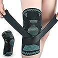 Zucng Knee Brace Support for Men Women Adjustable Knee Sleeves for Sports Knee, Compression Knee Sleeves for Arthritis, Tendonitis, Running Workouts(Single, Black Green, XL)