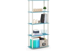 Furinno Turn Présentoir à Étagères Polyvalentes à 5 Niveaux, Bleu Clair/Blanc