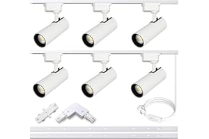 BRAVSEKAI Track Lighting 6 Heads 4000K Natural White, 20W Extra Bright Plug in LED Track Lighting Complete Kits with 2x1m H Type Track Rails Modern Indoor Spotlight Light