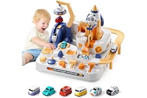 ANBY FAMILIES Pista Macchinine Giochi Bambini 3 Anni,Giocattoli per Pista da Corsa con 6 Autos,Gioco di Avventura,Regalo Giocattoli Educativo per Bambini Ragazzi Ragazze