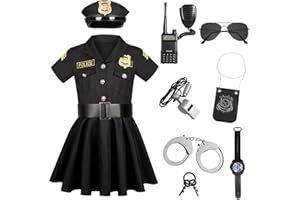 MRSCLAUS Polizei Kostüm Mädchen Luxus Polizei Offizier Kleid Set für Kinder Karneval Mottoparty Halloween Polizeikostüm Ausrüstung Polizeikelle Polizei Spielzeug Blau und Schwarz