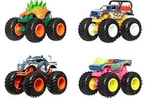 Hot Wheels Monster Trucks, 1:64 Scale Monster Trucks Toy Trucks, Set of 4, Giant Wheels, Favorite Characters and Cool Designs, JGD65