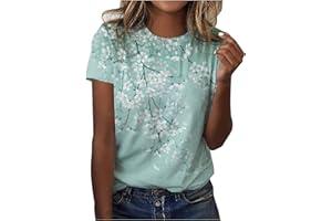 HSUAYEUD Summer Tops for Women UK 2024 Casual Print Short Sleeve Tops Crew Neck Blouse and Shirts Loose Fit Women T-Shirts