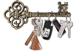 Comfify Decorative Wall Mounted Cast Iron Key Holder - Vintage Key with 3 Hooks - Wall Mounted - Rustic Cast Iron Hanger- 10.8 x 4.7- with Screws and Anchors