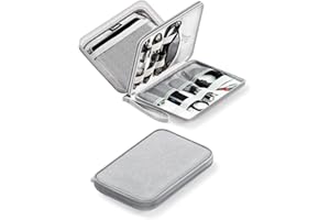 SOOMFON Cable Bag, Cable Organiser Bag Double Layer Universal Travel Electronics Accessories Bag Travel Cable Handbags for USB Sticks Power Bank Charging Cable SD Cards (Grey)