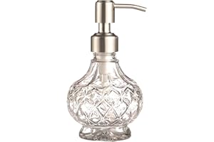 YunNasi Glass Soap Dispenser with Stainless Steel Pump, Clear Crystal Design, Vintage and Elegant, Refillable Liquid Hand Soap Dish Soap Dispensers for Bathroom Counter, Kitchen Sink (Style 1)