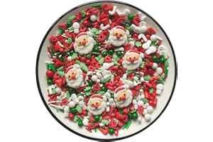 ‎TMADE Essbare Weihnachten Zucker streusel mit 6 Stück Weihnachtsmann Weihnachtsbaum Schneemann-Kuchen-Cupcake-Topper Keksdekorationen Süßigkeitenstreusel für die tägliche Kuchendekoration zu Xmas