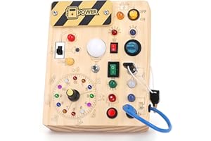 Konijiwa Busy Board Montessori Aktivitätsbrett mit 10 Schaltern und 23 LED-Lichtern - Holzsensorisches Spielzeug für Feinmotorik - für Babys und Kleinkinder 1-4 Jahre alt, Jungen und Mädchen