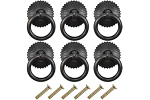 FODLON Antyczne Uchwyty do Szuflad, Gałki Retro, Uchwyt Drzwi Szafki Kuchennej, Vintage, Miedziany, Dekoracja ze Śrubą, Kuchnia, Łazienka, 6 Szt., Czarne