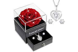 Sunia Rosa Eterna Stabilizzata, Vera Rosa Eterna con Collana Argento 925 Donna con cuore e Orecchini, Ti Amo per Sempre Regalo, Idee Regalo Donna,Regalo Anniversario Matrimonio,Regalo Compleanno Mamma