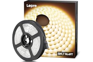 LEPRO LE Ruban LED Blanc Chaud 5m, Bande LED Autocollant 300 LEDs SMD 2835 3000K, Bande LED Lumineuse 18W 1200lm pour Chambre, Plafond, Vitrine(12V Adaptateur Secteur Non Inclus)