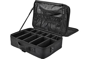 Joligrace Borsa Cosmetici Grande Valigetta Trucco Beauty Case da Viaggio Donna Organizzatore Makeup Trousse Tessuto Oxford con Tracolla y 2 Strati Professionale, Nero