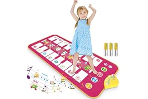 RenFox Tappetino Musicale, Tappetino per Pianoforte per Bambini Bilaterale Tastiera Entrambi Lati con 16 Tasti e 7 Versi Animali, Giochi Bambini 1 2 3 Anni, Giocattoli Educativi Regali, 110 x 50cm