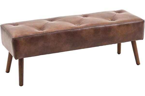 HOMCOM Sängbänk med stoppning i vintagestil, syntetisk beläggning, 114 x 38 x 42 cm, trä, stoppad bänk, brun, sliten effekt